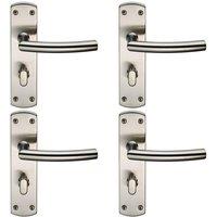 Loops 4x Arched Lever on Bathroom Backplate Door Handle Thumbturn Lock Satin Steel in Metallics