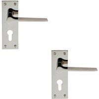 Loops 2x PAIR Flat Straight Lever on Slim Euro Lock Backplate 150 x 50mm Nickel in Metallics