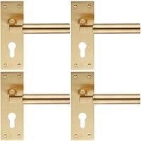 Loops 4x PAIR Round Bar Handle on Slim Euro Lock Backplate 150 x 50mm Satin Brass in Metallics