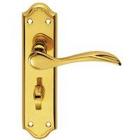 Loops PAIR Curved Door Handle Lever on Bathroom Backplate 180 x 45mm Polished Brass in Metallics