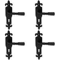Loops 4x PAIR Forged Twisted Ornate Lever on Lock Backplate 226 x 50mm Black Antique