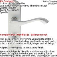 Loops Door Handle & Bathroom Lock Pack Satin Chrome Victorian Curved Arm Backplate