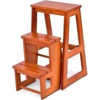 Costway 3 Tier Wood Step Stool Indoor Folding Step Ladder in Light Brown