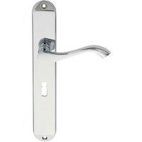 Loops PAIR Curved Handle on Long Slim Lock Backplate 241 x 40mm Polished Chrome