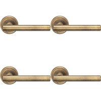 Loops 4x PAIR Straight T Bar Handle on Round Rose Concealed Fix Antique Brass in Metallics