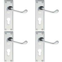 Loops 4x PAIR Victorian Scroll Lever on Euro Lock Backplate 150 x 43mm Polished Chrome