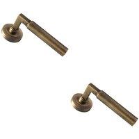 Loops 2x PAIR Straight Round Bar Handle on Round Rose Concealed Fix Antique Brass in Metallics
