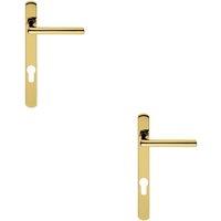 Loops 2x PAIR Straight Lever on Narrow Euro Lock Backplate 220 x 26mm Stainless Brass in Metallics