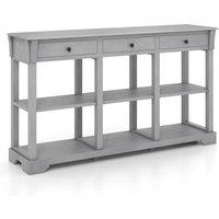 Costway 3-Tier Console Table Wooden Sofa Side Table W/ Storage Shelves & 3 Drawers in Grey