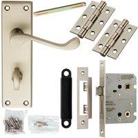 Loops Door Handle & Bathroom Lock Pack Satin Chrome Victorian Scroll Bar Backplate