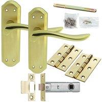 Loops Door Handle & Latch Pack Brass Modern Curved Sculpted Lever Ornate Backplate in Metallics