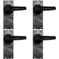 Loops 4x PAIR Forged Straight Lever Handle on Latch Backplate 155 x 55mm Black Antique