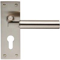 Loops PAIR Round Bar Handle on Slim Euro Lock Backplate 150 x 50mm Satin Nickel in Metallics
