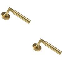 Loops 2x PAIR Straight Round Bar Handle on Round Rose Concealed Fix Satin Brass in Metallics