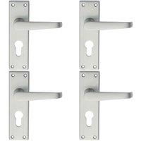 Loops 4x PAIR Straight Victorian Handle on Euro Lock Backplate 150 x 43mm Satin Chrome