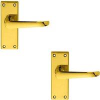 Loops 2x PAIR Straight Victorian Handle on Latch Backplate 150 x 42mm Polished Brass in Metallics