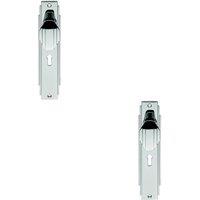 Loops 2x PAIR Line Detailed Door Knob on Lock Backplate 205 x 45mm Polished Chrome