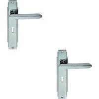 Loops 2x PAIR Line Detailed Handle on Lock Backplate 205 x 45mm Polished Chrome