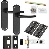 Loops Door Handle & Latch Pack Matt Black Curved Round Lever Slim Curved Backplate