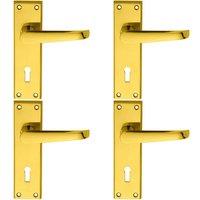 Loops 4x PAIR Straight Victorian Handle on Lock Backplate 150 x 43mm Polished Brass in Metallics