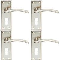 Loops 4x PAIR Arched Lever on Euro Lock Backplate Door Handle 150 x 50mm Satin Nickel in Metallics