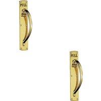 Loops 2x Curved Right Handed Door Pull Handle Engraved with 'Pull' Polished Brass in Metallics