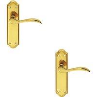 Loops 2x PAIR Curved Door Handle Lever on Latch Backplate 180 x 45mm Polished Brass in Metallics