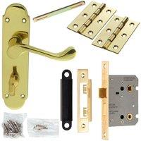 Loops Door Handle & Bathroom Lock Pack Brass Victorian Upturn Thumb Turn Backplate in Metallics