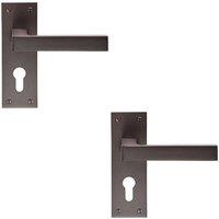 Loops 2x PAIR Straight Square Handle on Euro Lock Backplate 150 x 50mm Matt Bronze