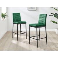 FurnitureboxUK Set of 2 Milan Soft Touch Hatched Velvet Padded Bar Stools With Black Metal Legs in Green