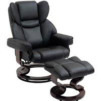 HOMCOM Padded PU Leather Manual Reclining Armchair Sofa Chair w/Footstool Bentwood Base in Black
