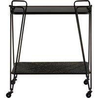 Orsina Grey Glass Bar Cart with Wheels, Two-Tier Drinks Trolley with Black Metal Frame, Mobile Serving Cart