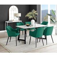 FurnitureboxUK Carson White Marble Effect Dining Table & 6 Calla Black Leg Chairs in Green
