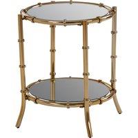 Orsina Gold-Finished Bamboo Side Table, Mirrored Top Small Table With Decorative Ring Clasps, Stylish Round Table in Gold