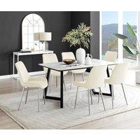FurnitureboxUK Carson White Marble Effect Dining Table & 6 Pesaro Silver Chairs in Cream