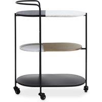 Orsina 3-Tier Trolley, Black & White Marble Top Bar Cart, 3 Tier Trolley on Wheels, Metal Trolley with Wheels
