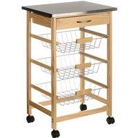 Orsina Compact Build Glenn 3 Wire Baskets Pinewood Kitchen Trolley, Sturdy Kitchen Trolley For Entertaining Guests in Natural