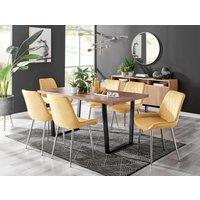 FurnitureboxUK Kylo Large Brown Wood Effect Dining Table & 6 Pesaro Velvet Silver Leg Chairs in Cream