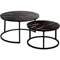 KOSY KOALA Round Coffee Table Set of 2 Nest of Tables Marble Glass Coffee Table Living Room in Black
