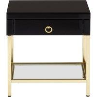 Orsina Gold Finish Side Table, Luxe Designed Bedside Table, Stylish Glossy Black Mirrored Sidetable For Livingrooms