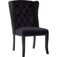 Orsina Buttoned Velvet Dining Chairs, Velvet Upholstered Chair with Wooden Legs, Accent Chair for Living Room in Black