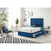 Somnior Premier Sprung Memory Foam 2 Drawer Divan Bed with Upholstered Headboard Plush Velvet in Navy | Size: Single