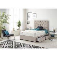 Somnior Premier Sprung Memory Foam 2 Drawer Divan Bed with Upholstered Headboard Plush Velvet in Silver | Size: Small Double