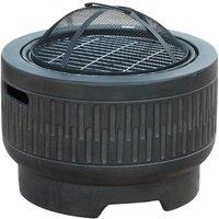 Vossmoon Morbarrel Outdoor Garden Fire Pit With Stainless Steel Cooking Grill in Black