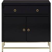 Orsina Elegant Black Cabinet, Classic Ample Storage Black Finished Chest With Gold Handles, Versatile Wooden Cabinet
