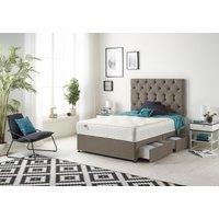 Somnior Premier Sprung Memory Foam 2 Drawer Divan Bed with Upholstered Headboard Tweed Fabric in Brown | Size: Small Single