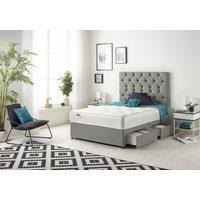 Somnior Premier Sprung Memory Foam 2 Drawer Divan Bed with Upholstered Headboard Tweed Fabric in Grey | Size: Small Single