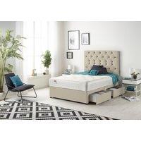 Somnior Premier Sprung Memory Foam 2 Drawer Divan Bed with Upholstered Headboard Tweed Fabric in Natural | Size: Small Single