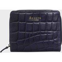 Assots London 'JOLLY' Croc Real Leather Designer Zip-Top Wallet Purse in Navy