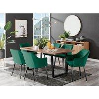 FurnitureboxUK Kylo Large Brown Wood Effect Dining Table & 6 Calla Black Leg Velvet Chairs in Green